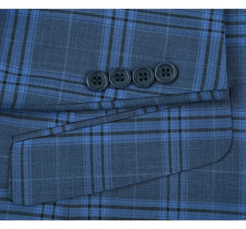 Cheap Priced Suit  - Mens Two Button Slim Fit Two Piece Suit In Blue Windowpane Plaid