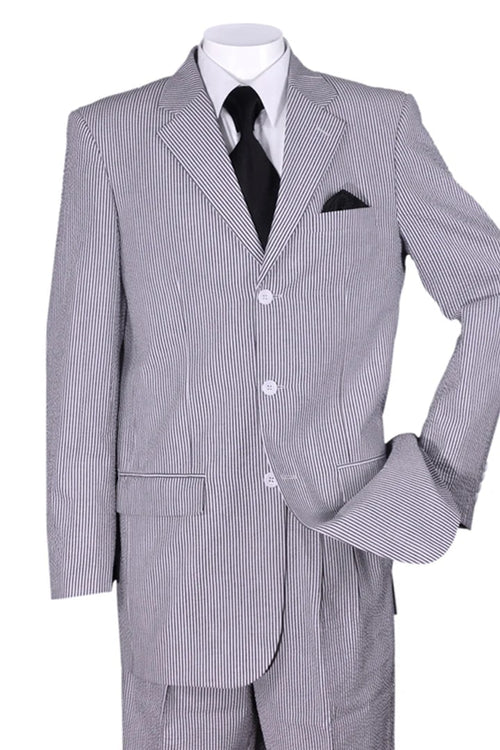 Cheap Priced Suit- Mens Classic Fit 3 Button Summer Seersucker Blue Suit