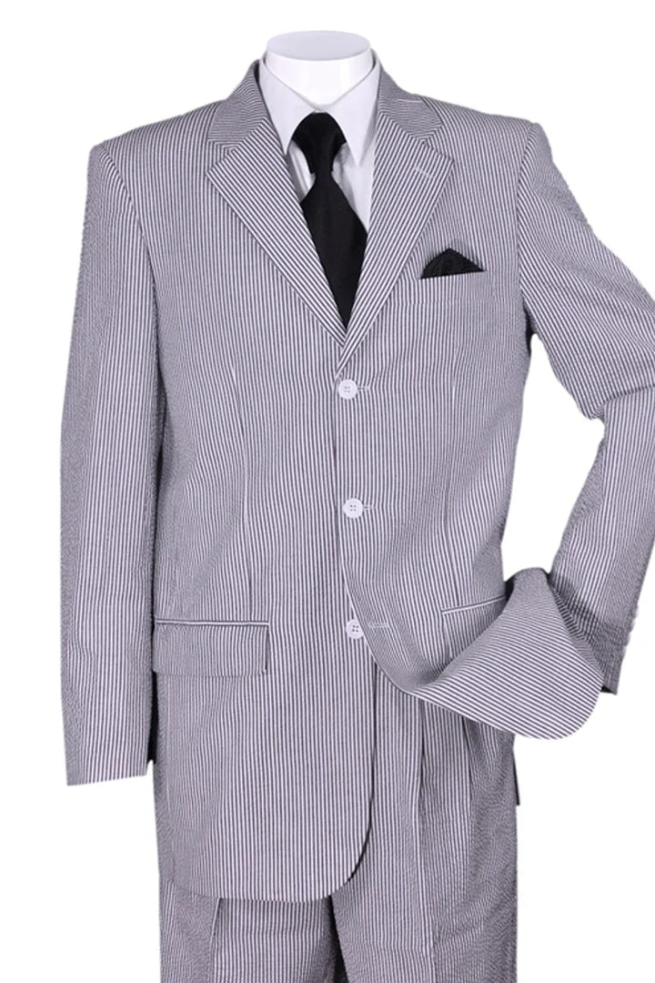 Cheap Priced Suit- Mens Classic Fit 3 Button Summer Seersucker Blue Suit - 38 Short Jacket+32 Waist Adjustable 28to34)(Height: 5 4 to5 7 )(Neck  15-16.5)S-M)