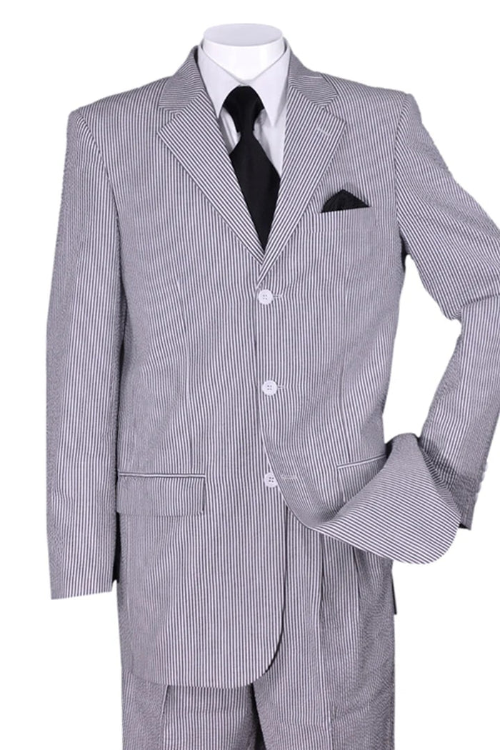 Cheap Priced Suit- Mens Classic Fit 3 Button Summer Seersucker Blue Suit