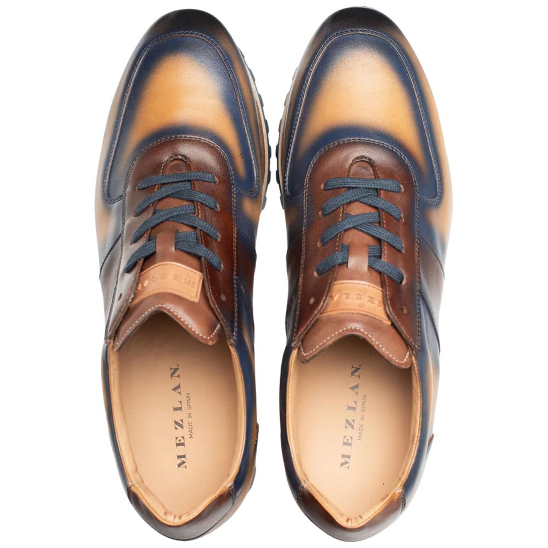 Men's Latini Blue Multi-Tone Genuine Calfskin Sneakers By Mezlan Made In Spain Brand - 8