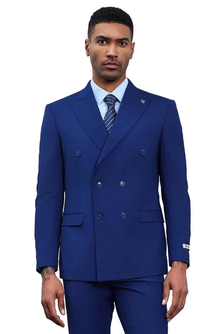 Cheap Suit - Men's Designer Stacy Adams Classic Double Breasted Blue Suit