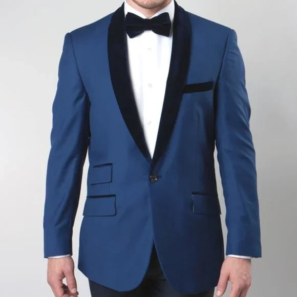Exquisite Blue Tuxedo Blazer Jacket by Tazio - 38 Short Jacket+32 Waist Adjustable 28to34)(Height: 5 4 to5 7 )(Neck  15-16.5)S-M)