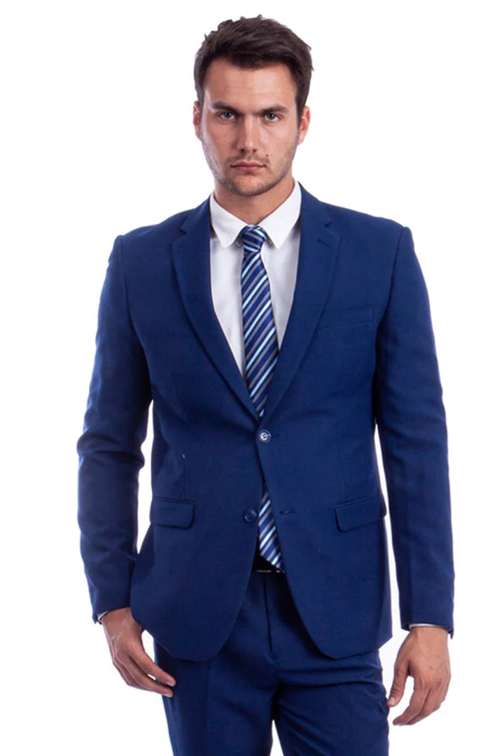 Cheap Suit -  Men's Two Button Hybrid Fit Basic Business Blue Suit