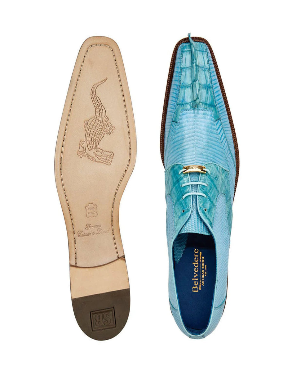 Men's Belvedere Valter Blue Genuine Crocodile Lizard Skin Dress Shoes-New Designer Collection - 6M