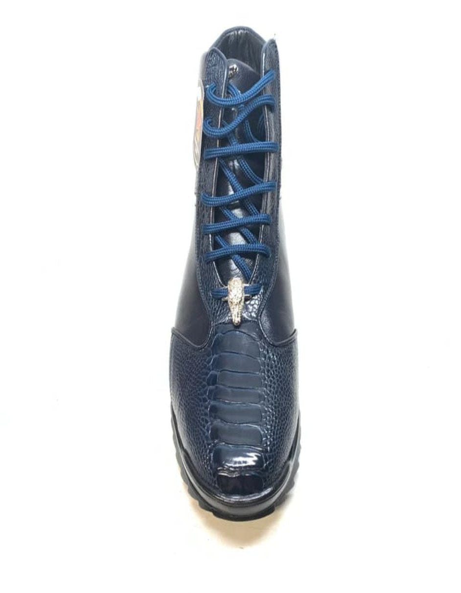 Los Altos Navy Blue Ostrich Leg High-top Sneakers - 8