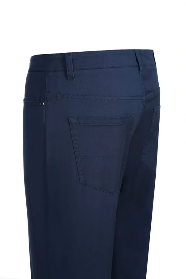 Stretch Cotton Flat Front Pants Straight Legs in Blue