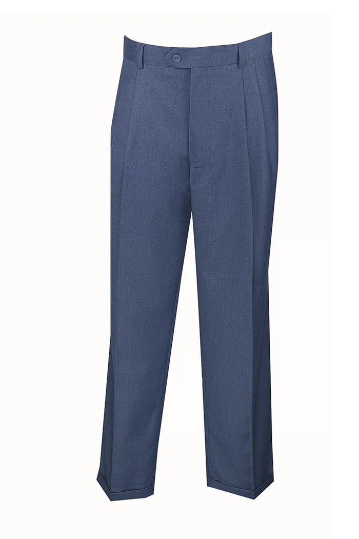 Dress Pants Regular Fit Leg Pleated Pre-hemmed With Cuffs in Blue - dress size pants : 28