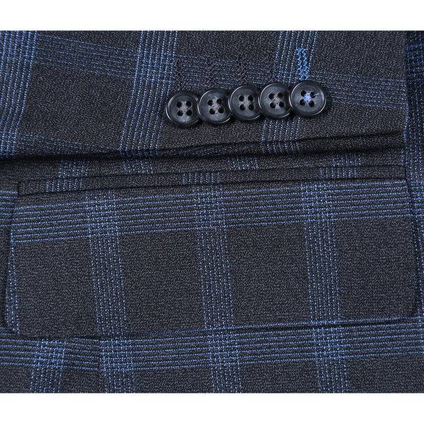 Designer Brand - Stretch performance Single Breasted Slim Fit Charcoal and Blue Plaid Suit