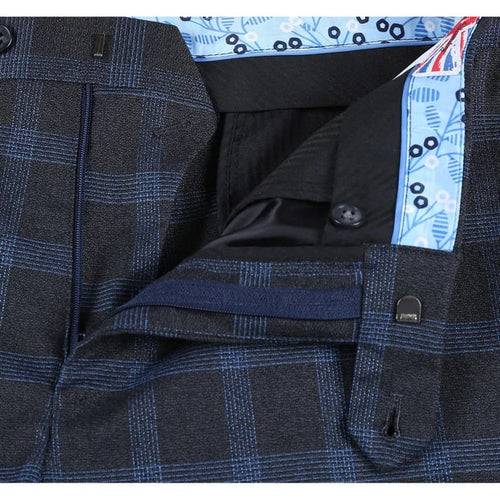 Designer Brand - Stretch performance Single Breasted Slim Fit Charcoal and Blue Plaid Suit