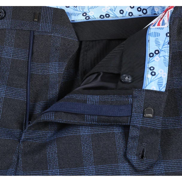 Designer Brand - Stretch performance Single Breasted Slim Fit Charcoal and Blue Plaid Suit
