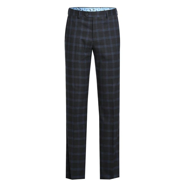 English Laundry Suits  Designer Brand - Stretch performance Single Breasted Slim Fit Charcoal and Blue Plaid Suit by English Laundry