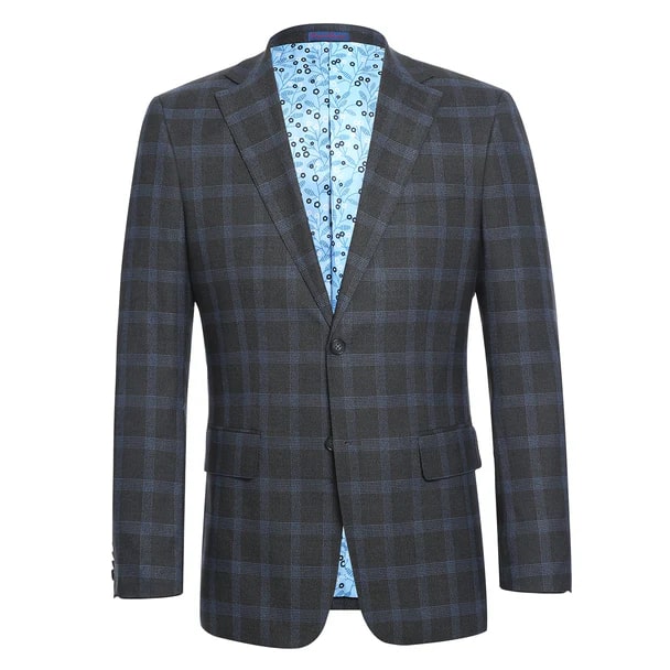 English Laundry Suits  Designer Brand - Stretch performance Single Breasted Slim Fit Charcoal and Blue Plaid Suit by English Laundry