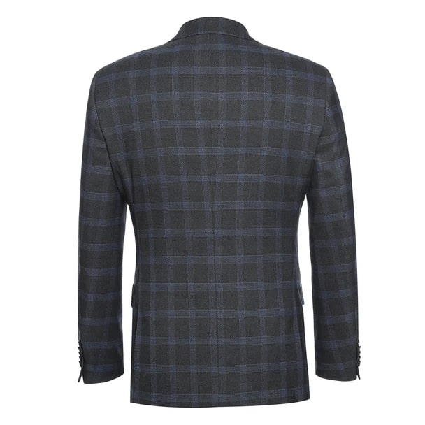 Designer Brand - Stretch performance Single Breasted Slim Fit Charcoal and Blue Plaid Suit - Coat Size 38