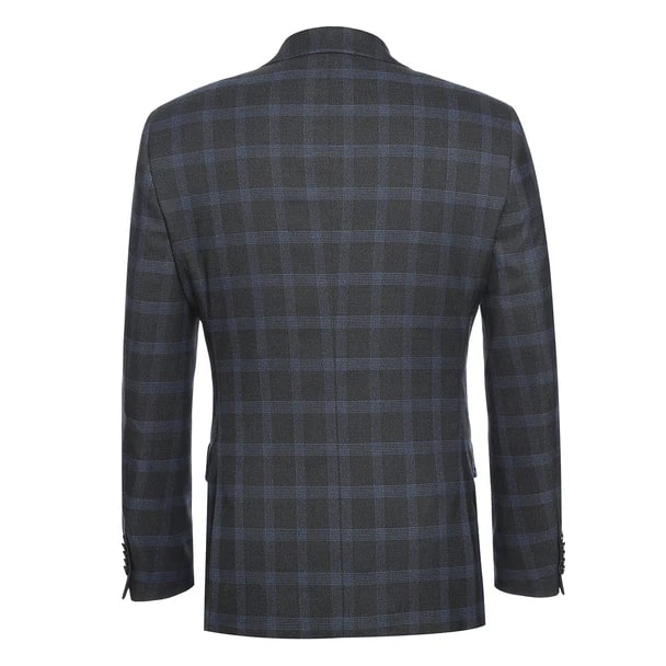 English Laundry Suits  Designer Brand - Stretch performance Single Breasted Slim Fit Charcoal and Blue Plaid Suit by English Laundry