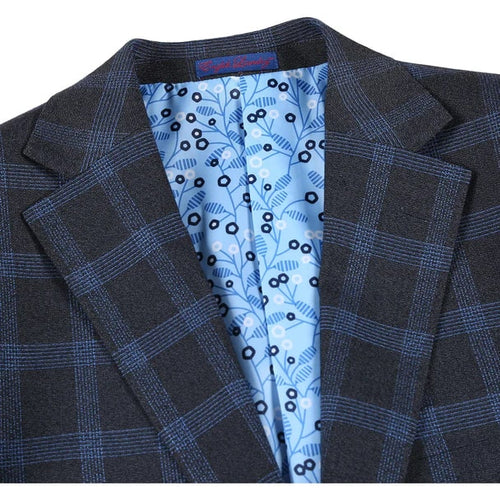 Designer Brand - Stretch performance Single Breasted Slim Fit Charcoal and Blue Plaid Suit