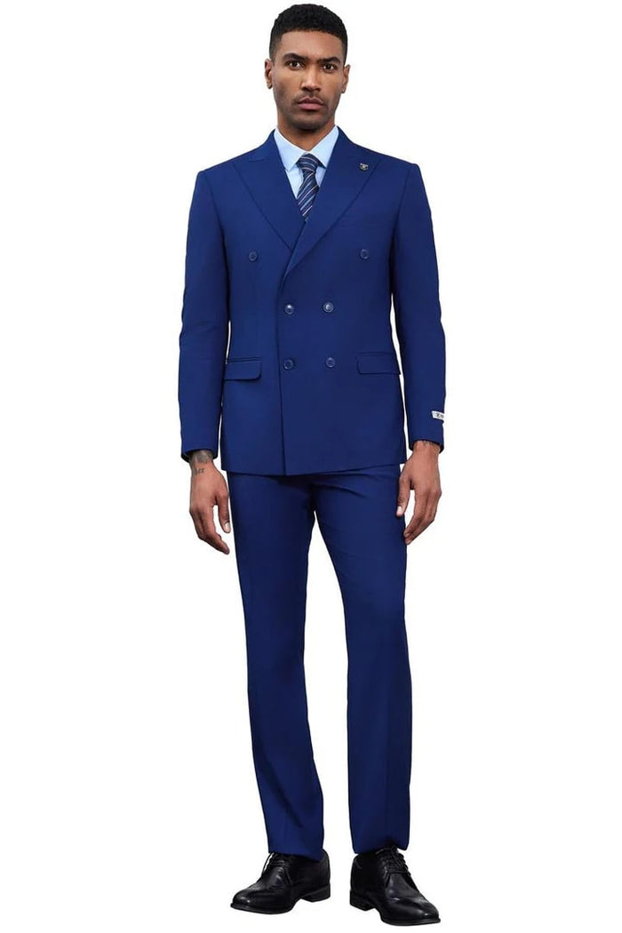 Cheap Priced Suit - Men's Designer Stacy Adams Classic Double Breasted Blue Suit