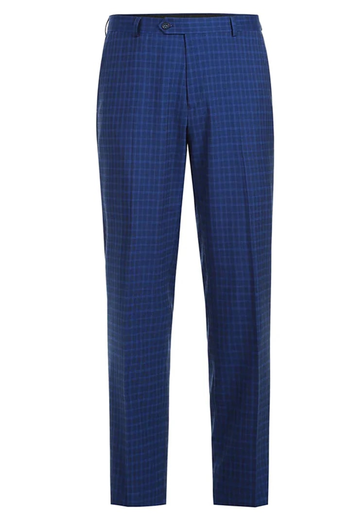 Cheap Suit - Mens Two Button Classic Fit Two Piece Suit In Blue Windowpane Check - 38 Short Jacket+32 Waist Adjustable 28to34)(Height: 5 4 to5 7 )(Neck  15-16.5)S-M)