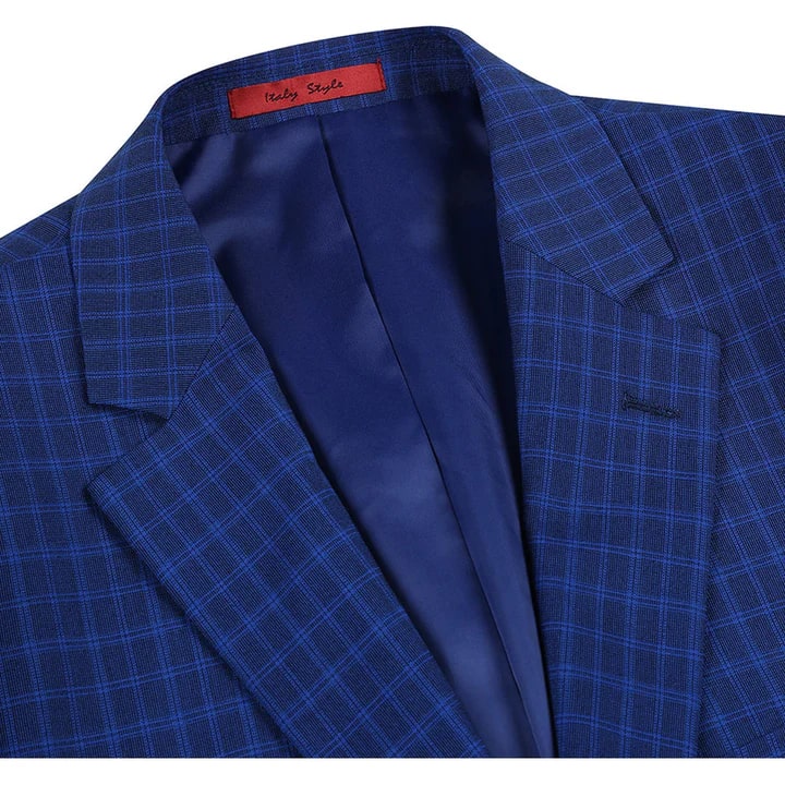 Cheap Suit - Mens Two Button Classic Fit Two Piece Suit In Blue Windowpane Check - 38 Short Jacket+32 Waist Adjustable 28to34)(Height: 5 4 to5 7 )(Neck  15-16.5)S-M)