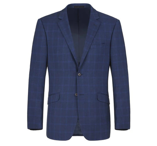 Cheap Priced Suit - Mens Two Button Slim Fit Two Piece Suit In Indigo Blue Windowpane Plaid