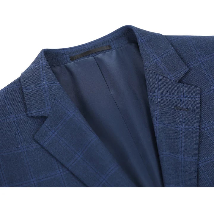 Cheap Priced Suit - Mens Two Button Slim Fit Two Piece Suit In Indigo Blue Windowpane Plaid - 38 Short Jacket+32 Waist Adjustable 28to34)(Height: 5 4 to5 7 )(Neck  15-16.5)S-M)