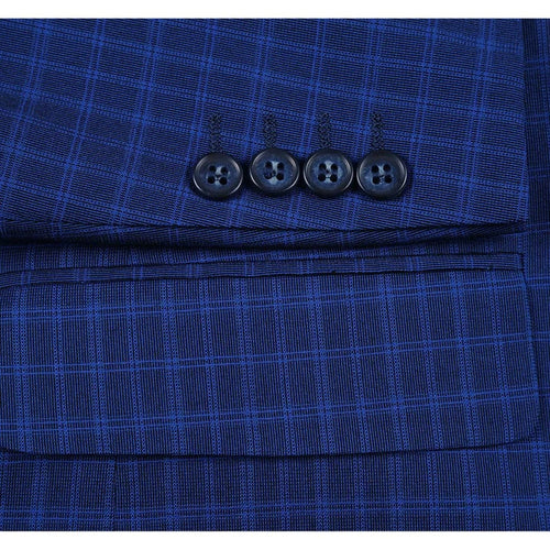 Cheap Priced Suit  - Mens Two Button Classic Fit Two Piece Suit In Blue Windowpane Check