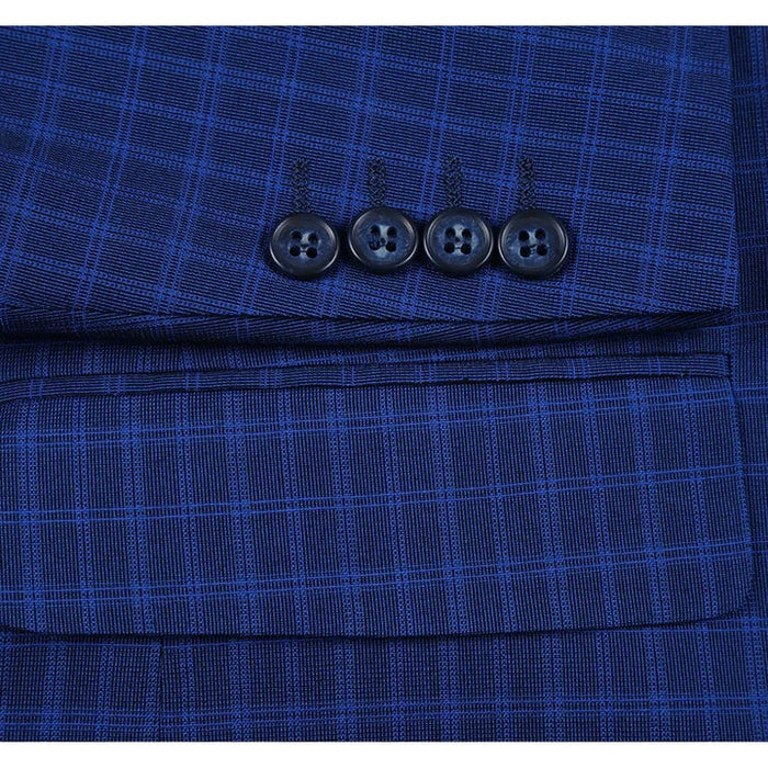 Cheap Priced Suit  - Mens Two Button Classic Fit Two Piece Suit In Blue Windowpane Check