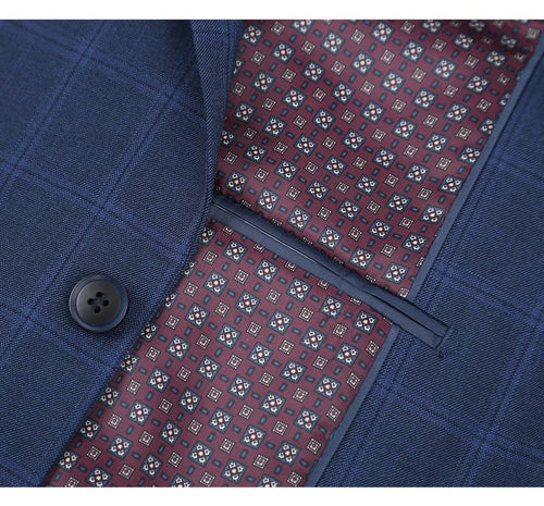 Cheap Priced Suit - Mens Two Button Slim Fit Two Piece Suit In Indigo Blue Windowpane Plaid