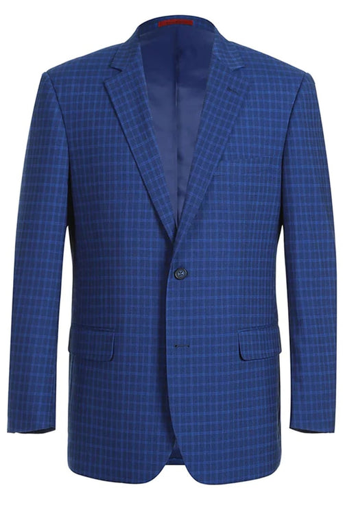 Cheap Priced Suit  - Mens Two Button Classic Fit Two Piece Suit In Blue Windowpane Check