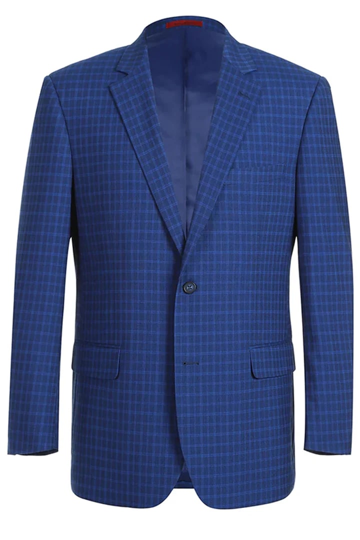 Cheap Suit - Mens Two Button Classic Fit Two Piece Suit In Blue Windowpane Check - 38 Short Jacket+32 Waist Adjustable 28to34)(Height: 5 4 to5 7 )(Neck  15-16.5)S-M)