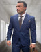 Men's Designer One Button Peak Lapel Indigo Blue Plaid Wool Suit