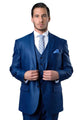 Cheap Priced Suit - Men's Two Button Vested Textured Sharkskin Business Blue Suit