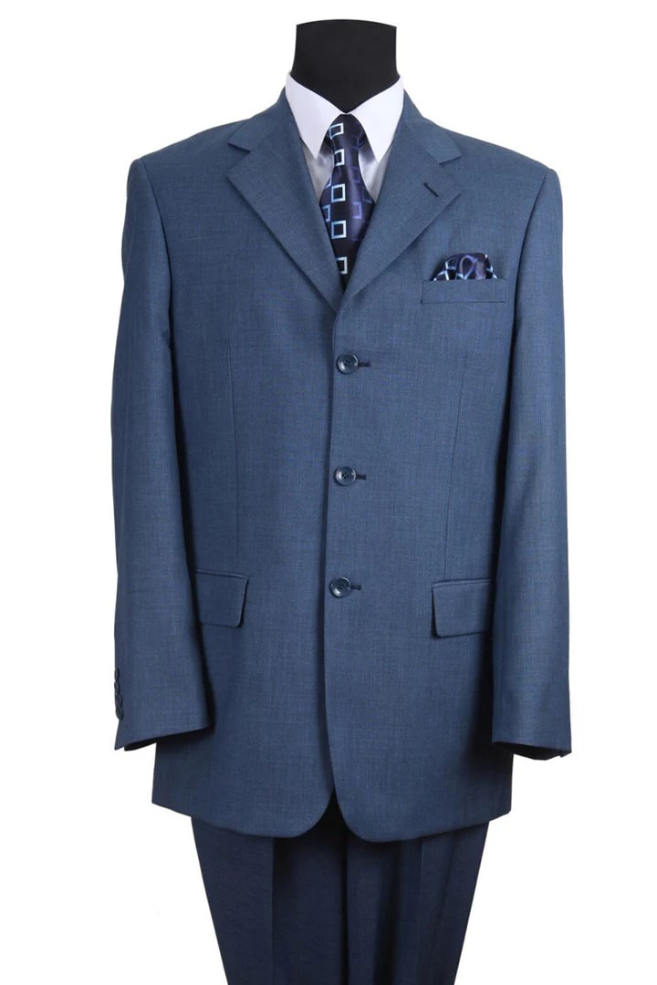 Cheap Suit - Mens 3 Button Texured Classic Fit Pleated Pant Blue Suit