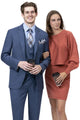 Cheap priced Suit  - Mens Modern Fits Two Button Vested Sharkskin Business Blue Suit