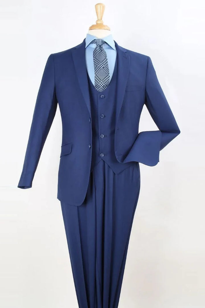 Cheap Priced Suit - Mens Two Button Slim Fit Scoop Vested Blue Suit