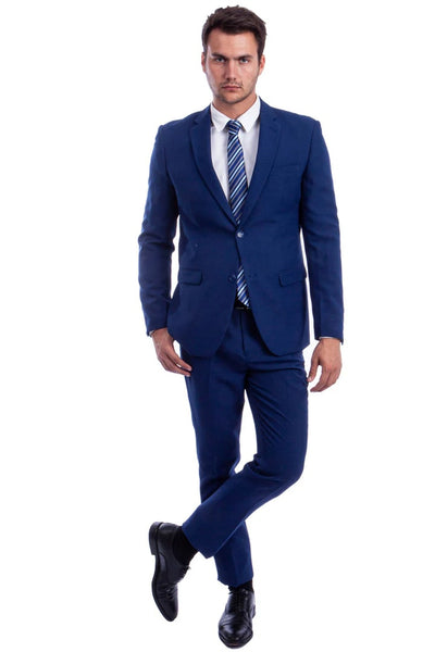 Cheap Priced Suit-  Men's Two Button Hybrid Fit Basic Business Blue Suit