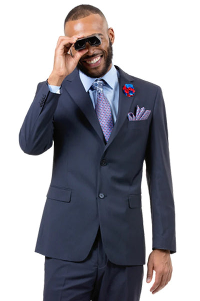 Cheap Priced Suit  - Mens Two Button Slim Fit Basic Business Blue Suit