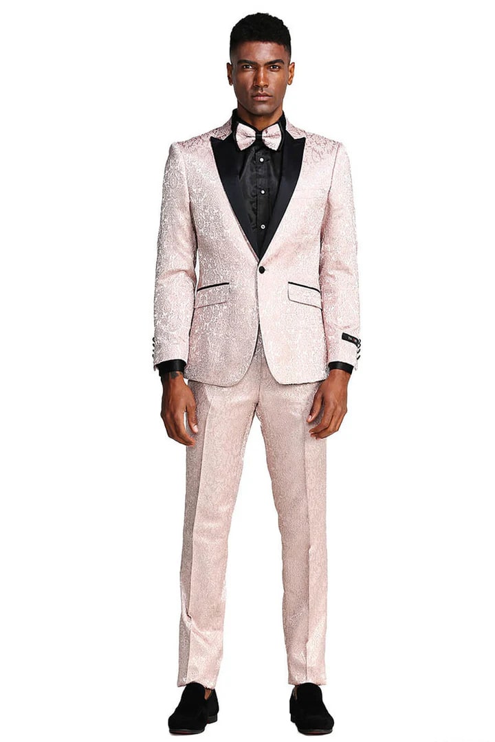 Cheap Suit - Men's One Button Slim Fit Paisley Wedding & Prom Blush Tuxedo