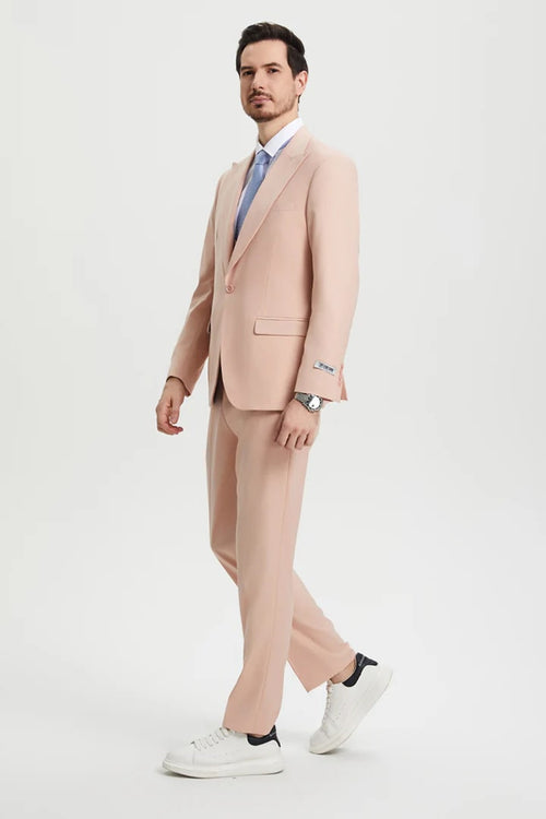 Cheap Priced Suit - Men's Vested One Button Peak Lapel Stacy Adams Designer Pink Suit