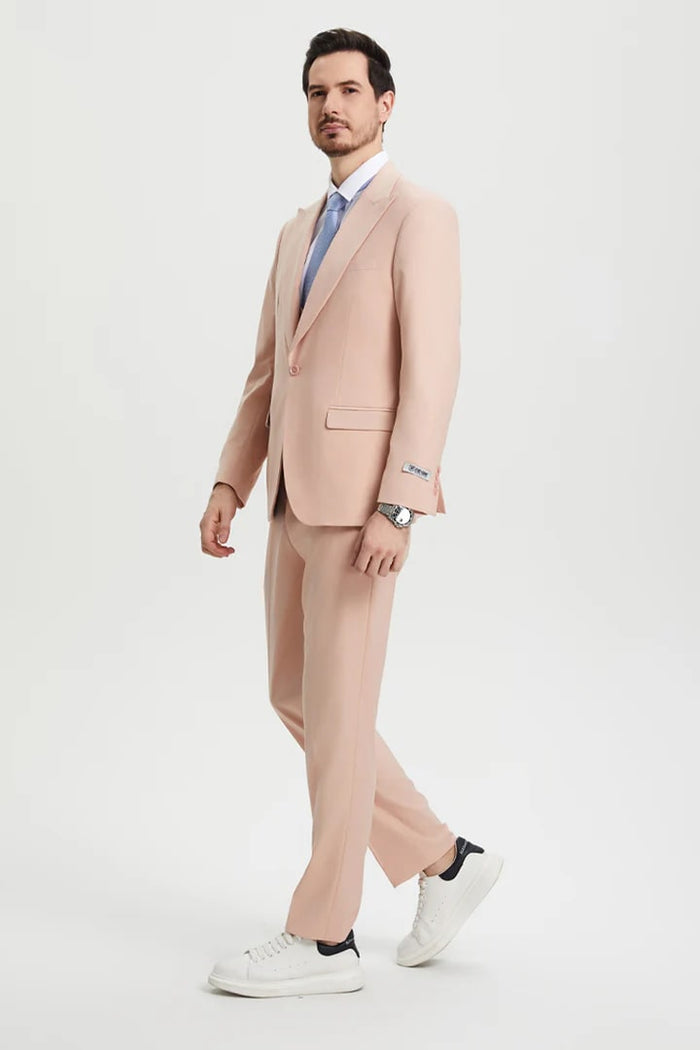 Cheap Priced Suit - Men's Vested One Button Peak Lapel Stacy Adams Designer Pink Suit