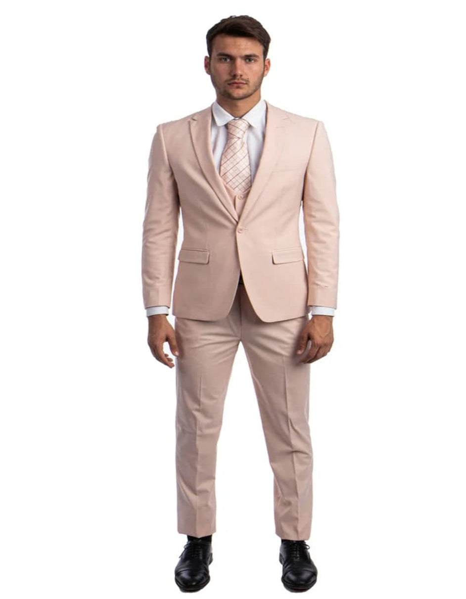 Men's One Button peak lapel Skinny Wedding & Prom Blush Pink Suit - 38 Short Jacket+32 Waist Adjustable 28to34)(Height: 5 4 to5 7 )(Neck  15-16.5)S-M)