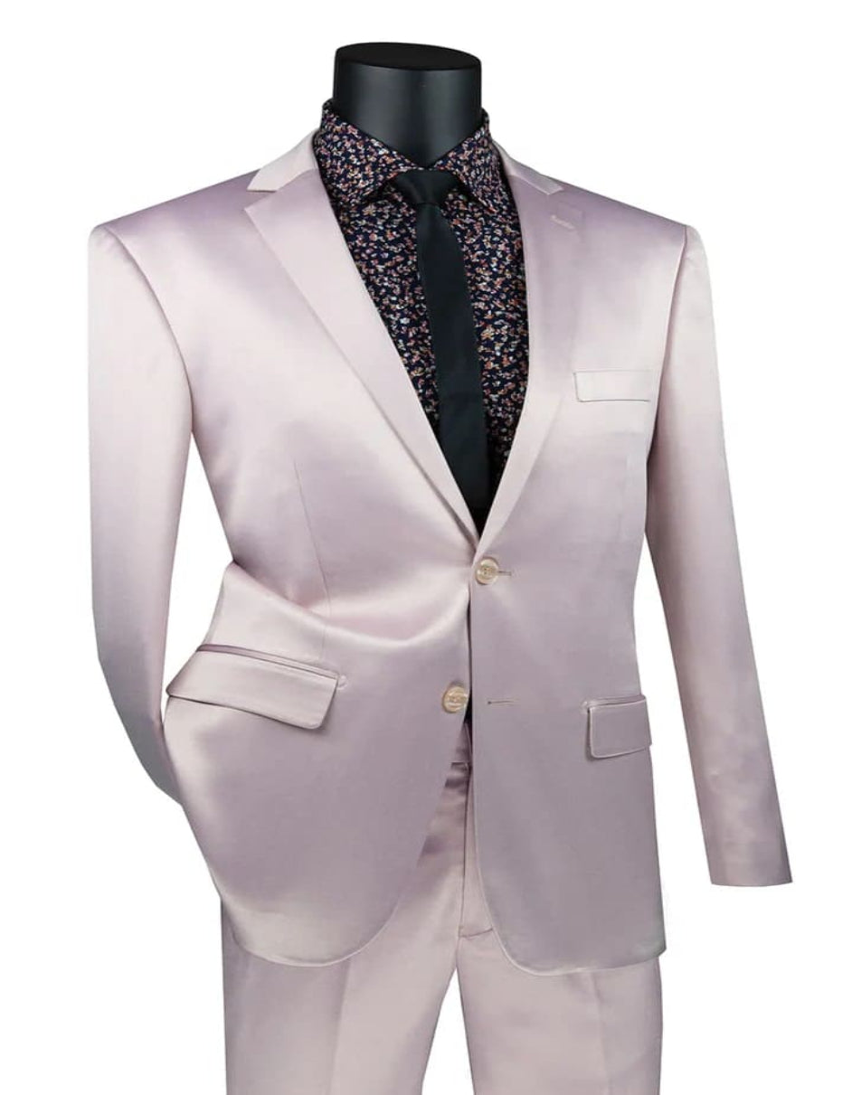 Men's Slim Fit Shiny Satin Prom & Wedding Sharkskin Blush Pink Suit - 38 Short Jacket+32 Waist Adjustable 28to34)(Height: 5 4 to5 7 )(Neck  15-16.5)S-M)