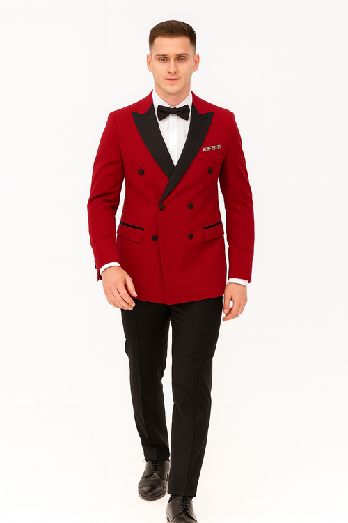 Double Breasted Tuxedo - Velvet Dinner Jacket with Pants in Color Red