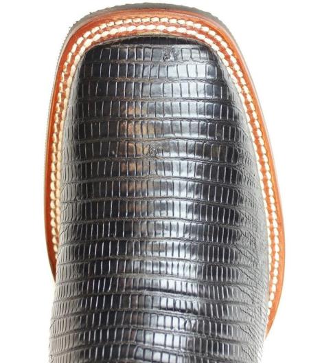 Men's Genuine Teju Lizard Black Wild West Square Toe Leather Handcrafted Dress Cowboy Boot Cheap Priced For Sale Online - 6EE