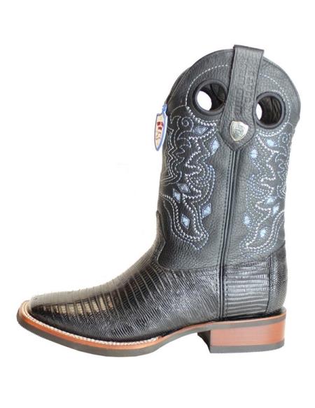 Men's Genuine Teju Lizard Black Wild West Square Toe Leather Handcrafted Dress Cowboy Boot Cheap Priced For Sale Online - 6EE