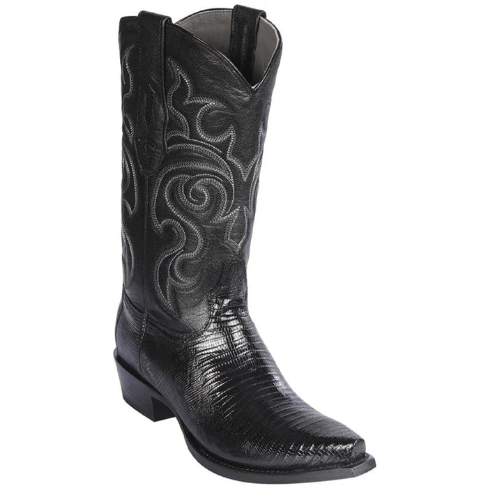 J Toe Cowboy Boots - J Toe Western Boots - Los Altos Boots - Mens Dress Cowboy Boot - Low Priced Black Lizard Cowboy Boots J-Toe- in   Black - 6