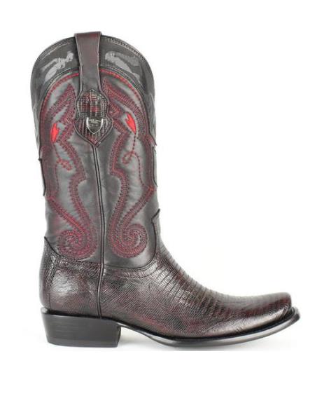 Men's Wild West Leather Dubai Square Toe Black Cherry Genuine Teju Lizard Dress Cowboy Boot Cheap Priced For Sale Online - 6.5 Standard / D / Medium