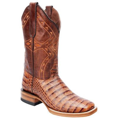 Mens White Diamond Boot Cognac Crocodile Print Boots