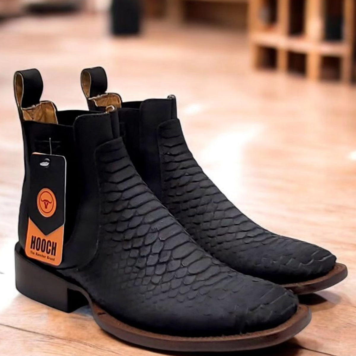 Black Python Print Short Cowboy Boots - EE