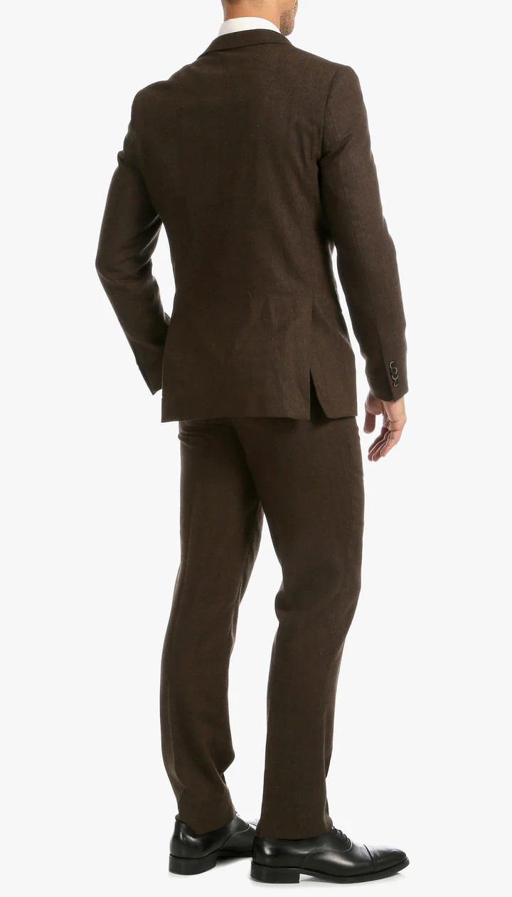 Bradford Cognac Slim Fit 3 Piece Tweed Suit - 38 Short Jacket+32 Waist Adjustable 28to34)(Height: 5 4 to5 7 )(Neck  15-16.5)S-M)